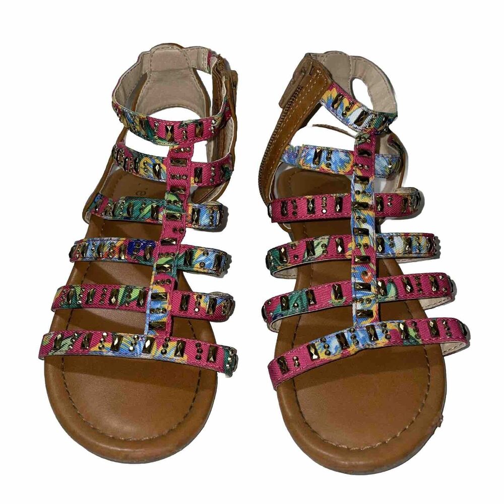 Girl's Stevies Gladiator Sandals Sz 1 Pink Embellished Gems Shoes